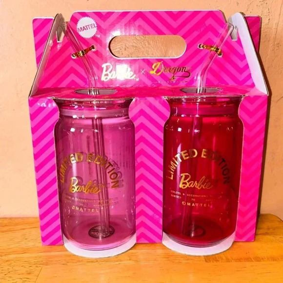 Set of 2 Dragon Glassware Limited Edition Pink Barbie Glass Tumblers. - Picture 3 of 12